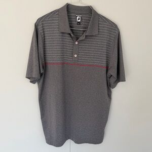 FOOTJOY Men’s Athletic Fit Lisle Engineered Pinstripe Golf Polo Gray Red 25522